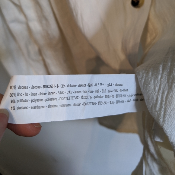 Zara Cream Color Long Linen Shirt Button Down - Picture 4 of 9